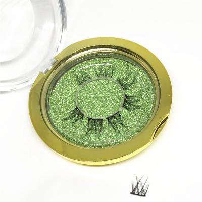 China DIY Natural/Dramatic Hot Selling Precut Segment Lashes Round Plastic 3D Mink Eyelashes Groups Eyelash Packaging Box Case Hand Made for sale