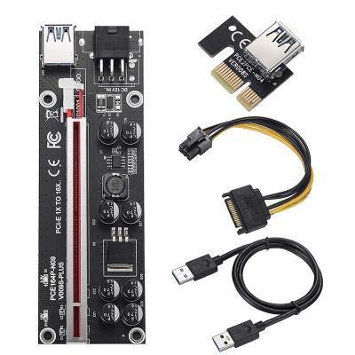 China Black ABS PCIE VER 009S PCI Riser Card Plus 6 Pin With LED 3.0 USB Lights 1X To 16X C-002 For Eth Parts Rig for sale