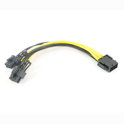 China Build 20cm 8 Pin Female To Dual 8pin 6+2 Pin Braided Sleeved Cables PCI-e PCI Express Male Power Cable Wire for sale