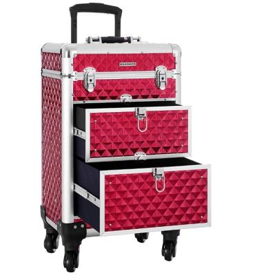 China Fashoion Lockable Makeup CaseRolling Cosmetics Beauty Trolley Box for sale