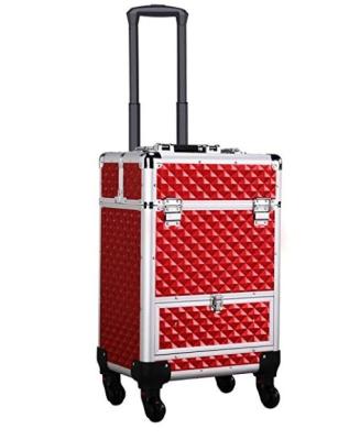 China Fashoion makeup train case/trolley cosmetic case/trolley capacity/suitcase/box large with 4 pull-out trays and 1 smooth sliding drawer for sale