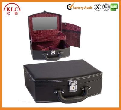 China Viable Black Leather Jewelry Box Lockable Makeup Storage Case for sale