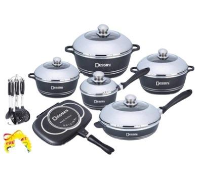 China Sustainable Die Cast Iron Die Casts Dessini 23pcs Kitchen Aluminum Nonstick Cookware and Nonstick Cookware Sets for sale