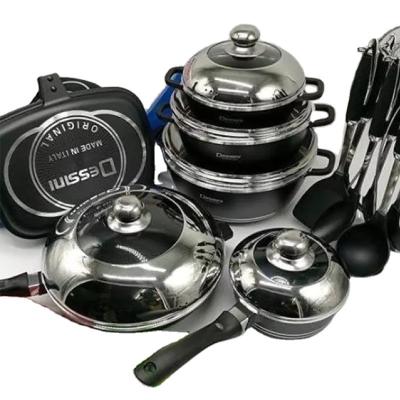 China Viable Kitchen Die-casting Aluminum Medical Nonstick Cookware Stone Pot Tray Set Tableware Design 23pcs Combination Cooking Pot for sale