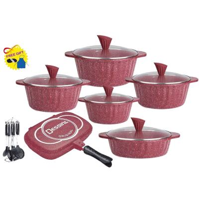 China Dessini 21pcs Maifanite Aluminum Die-Casting Non-Stick Casserole Pan Pot Soup Kitchen Sustainable Cookware Set for sale