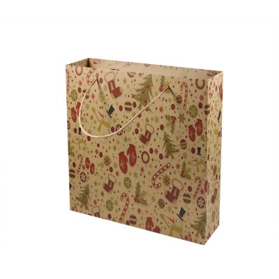 China Recyclable Christmas Gift Bag Brown Kraft Paper Bag Packaging Recycle Matte Laminated Handle Art Paper Bag for sale