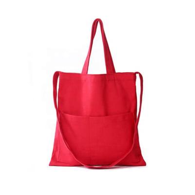 China Environmental Protection/Foldable/Reuse Red Folding Bag/Convenience Bag Custom Wholesale Cotton Canvas Fabric With Small Pocket Logo Printing for sale