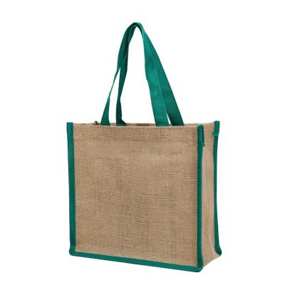 China Eco-Friendly Natural Burlap Tote Reusable Shopping Bag With Logo Printed Jute Sack for sale