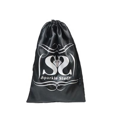 China Recyclable Hot Selling Customized Logo Black Satin Hair Bag Satin Silk Bag For Wig for sale