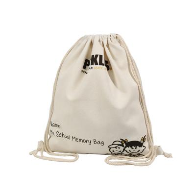 China Eco-friendly Custom Natural Cotton Drawstring Bag Calico Drawstring Backpack Bag for sale