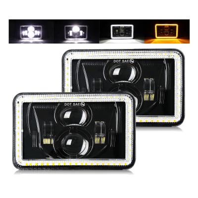 China Aluminum Alloy DOT 4X6 Die Casting Ring Rectangle Square Sealed Beam Housing Halo Warning DRL Turn H4651 H4652 H4656 4x6 Spotlight Led Headlight For Kenworth Truck for sale