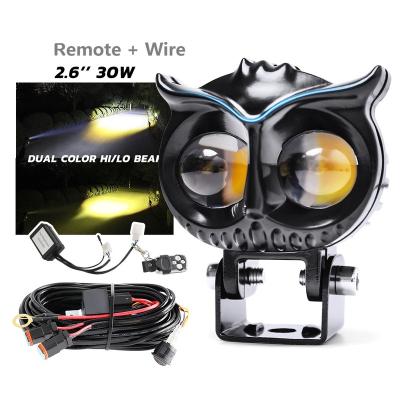 China Led Projector Foglamp Owl Mini Driving Light Dual Color Motorcycle With Wire Auto Harness Switch Remote Universal for sale