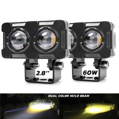 China 2022 New 12V 24V 48V Dual 60W High Low Beam Color Spotlight Yellow White Spot Mini Fog Driving Light For Motorcycle JG-991-FL for sale