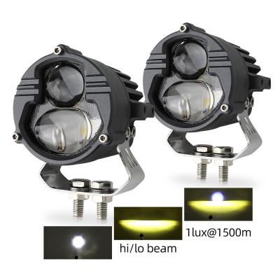 China 1500M High Low Beam Spot Work Light For Motorcycle LED Headlight Mini Driving Light Dual Color Auxiliary Motorcycle Led 3 Inch Light for sale