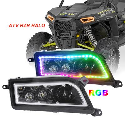 China 2014-2016 Diecast Aluminum Housing 2015 ATV UTV Halo Ring RGB Chasing Headlight RZR XP 1000 900 XP Turbo RZR halo led headlight for Polairs for sale