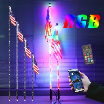 China Bluetooths Diecast Aluminum Housing Remote APP Led Flag Pole 3ft 4ft 5ft 6ft RGB Flexible Spiral Antenna Led UTV RZR Offroad Boat Led Whips Light For ATV for sale