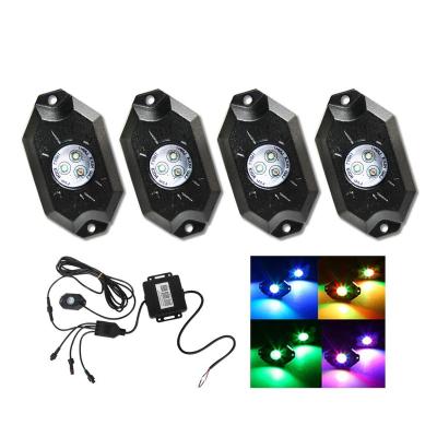 China Aluminum Color Changing Boat ATV UTV RZR 12/6/4 Pods RGB APP 12V 24V Cars 8 Pods Led Underglow Pods Rock Lights For Offroad Truck for sale