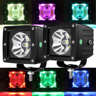 China Black Faced ATV UTV RZR 3in Cre.e Square 3X3 RGB RGB Backlit Cube Led Pods 30W 3 Inch RZR RGBW RGB LED Light Pods For ATV UTV for sale