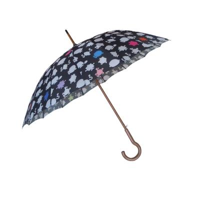 China Industrial Direct Automatic Open 3 Fold Rain Umbrella With Wooden Shaft for sale