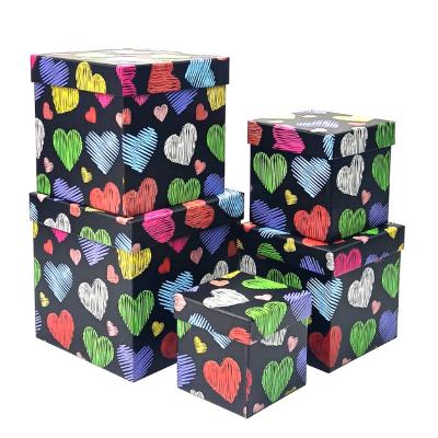 China Bio-degradable Wholesale Paper Box Festive Square 5 Piece Box Various Sizes Square Cardboard Gift Box Set for sale