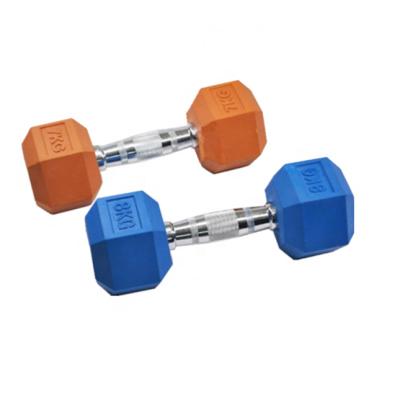 China Bodybuilding Lympic Gym Good Quality Training Colored Hex Rubber Dumbbell for sale