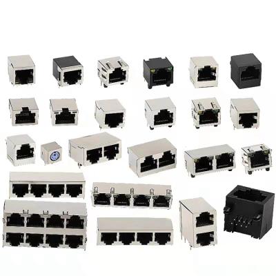 China Vertical Automotive RJ45 Network PCB Mount Panel 6P6C 8P8C Socket Ethernet RJ45 Female Connector for sale