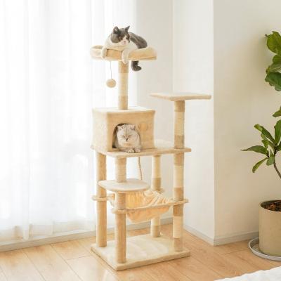 China Multi Level Sustainable Cat Tree House and Scratch Resistant Post with Sisal Rollover Protection Cat Tower Column Climbing Tree for sale