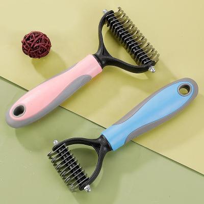 China Free Sample Sustainable Pet Grooming Brush Off Double Sided Undercoat Rake Dog Hair Comb Shedding Best For Small Animals Dogs And Cats for sale