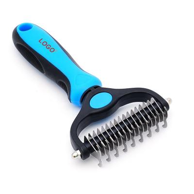 China Amazon Hot Sale Double Sided Removing Tangles Deshedding and Dematting Undercoat Rake Comb Pet Grooming Brush for Dogs and Cats for sale