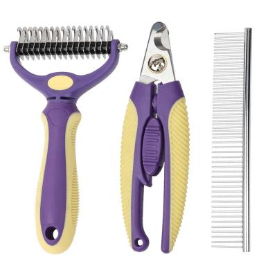 China Viable Dog Hairdressing Comb Hot Sale Pet Mazon Knot Comb Cat Nail Clippers Double Sided Pet Hair Removal Comb Set Double Sided Pet Desh for sale