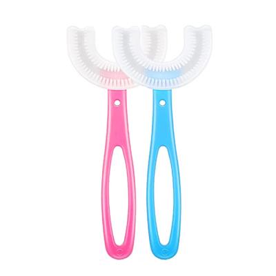 China Home Manual Soft Portable Oral Teeth Cleaning Children Kids Silicone 360 ​​U Shape Baby Toothbrush for Toddlers Training for sale