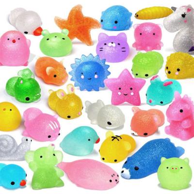 China Random Color TPR Kawaii Relaxing Mochi Glitter Pull and Stretch Mini Squishy Animals Squishy Squeeze Toys for Boys Girls for sale