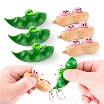 China Worry Relife 6 Pcs Anti Stress Funny Kids Anti Squeeze Key Chain Sensory Stirring Person Toy For Gifts Peanut Peanut Beans Soy Snap for sale