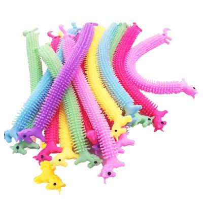 China Decompression 6 Colors TPR Worm Toys Unicorn Stretchy String Fidget Sensory Monkey Noodle Rope Toys For Kids Adults for sale