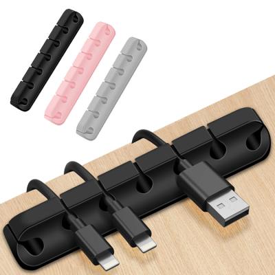 China 7slots Silicone Self-adhesive Flexible Wire Rope Cable Holder Organizer Self-Adhesive Clips For Desktop USB Earphone for sale