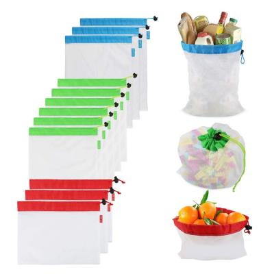 China Plain Bag Eco - Friendly Mesh Bags Safe Sets For Fruit , Veggies , Shopping Mesh Storage Bag With Drawstring Mesh Produce Bags Reusable for sale