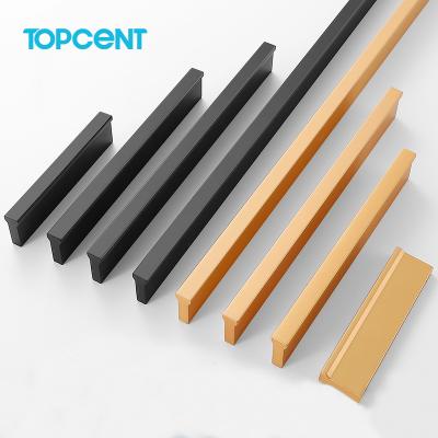 China Topcent Modern Aluminum Hardware Accessories Handle Drawer Cabinet Wardrobe American Black Door Handle for sale