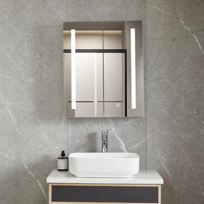 China Modern Wall Magnifying MDF Storage Bathroom Vanity LED Smart Mirror Cabinet With Light for sale