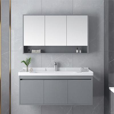 China Environmental Friendly Gray Series Single Ceramic Sink Wall Mounted Bathroom Cabinet Vanity Units for sale