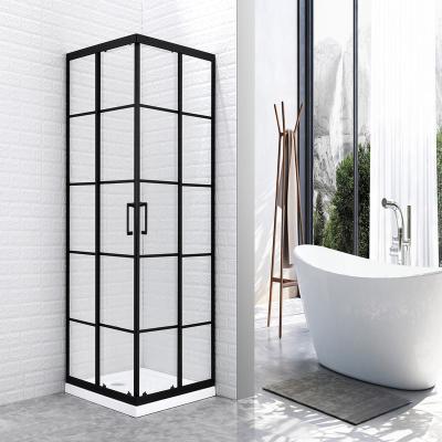 China Smoothly Slide Classic Design Luxury Black Aluminum Glass Plate Temporary Shower Door for sale