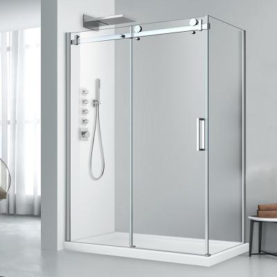 China Smoothly Sliding Durable High Quality Frameless Hotel Tempered Glass Stainless Steel Shower Room Door for sale