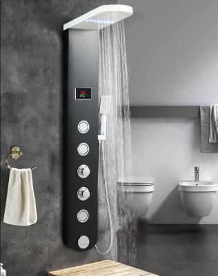 China Without Sliding Bar Modern Design Led Electric Stainless Steel Water Geyser Waterfall Bathroom Shower Panel for sale