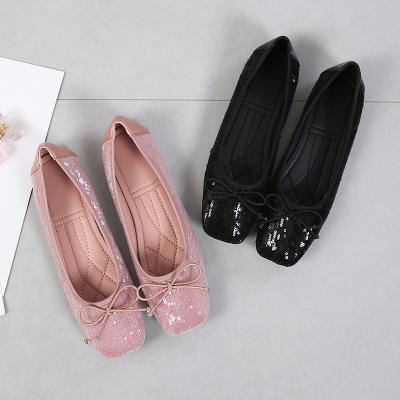 China Top Good Quality Size 35-44 Fashion Round Sequins With Bow Flat Ladies Shoes Women Comfortable Women's Casual Shoes for sale