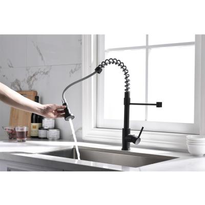 China Low MOQ Economical Fancy Copper Pipe Outlet Water Pull Out Sprayer Water Matt Black Kitchen Aid Spring Kitchen Sink Faucet Cold-Hot Mixer Taps for sale