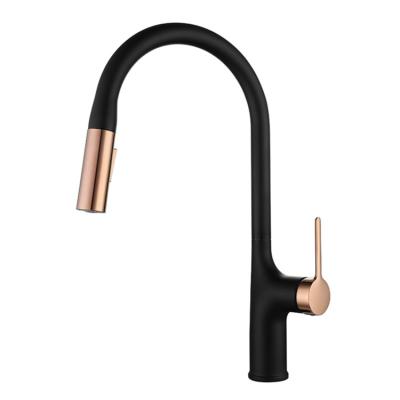 China Fast Delivery Copper Hose Water Outlet Luxury High Quality Pull Out Deck Mounted Black Rose Gold Kitchen Water Tap Mixer Tap for sale