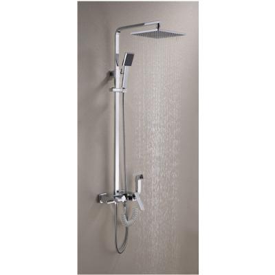 China With Wholesale Fashionable Hot Selling Four-use Slide Bar Brass Chrome Square Tube Rain Shower Set Bath Shower Mixer Tap Kit With Bidet Sprayer for sale