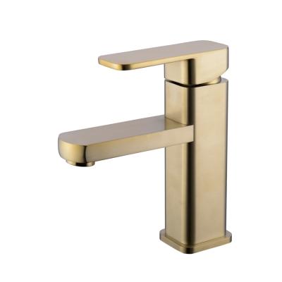 China Low MOQ Multi-Layer Plated Deck Mounted Gold Short Body Single Hole Basin Mixer Taps Embossing Brass Bathroom Sink Faucets for sale