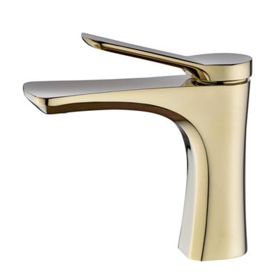 China Contemporary Brushed Bathroom Water Tap Gold Basin Sink Mixer Tap for sale