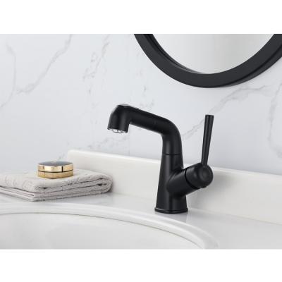 China Beautiful Metered Faucets Design Bathroom Pull Down Hot And Cold Water Mixer Tap Black Pull Out Basin Faucet for sale