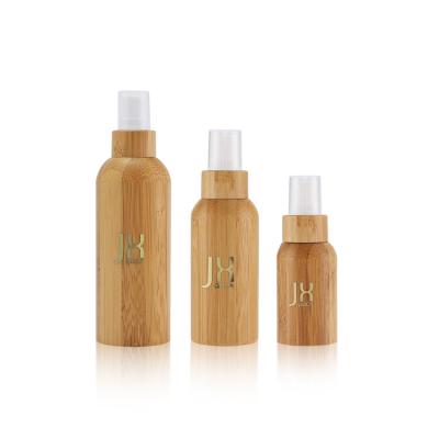 China bamboo cosmetic plastic PET fine mist spray bottle eco friendly 100% packaging 20ml 50ml 100ml bamboo material for sale